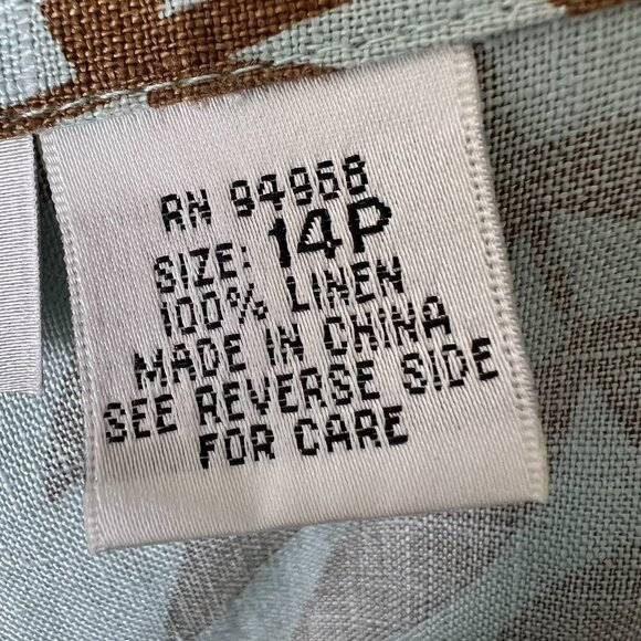 Ralsey Pants Womens Size 14P Teal & Brown Foliage 100% Linen Wide Leg Cropped - Picture 3 of 16